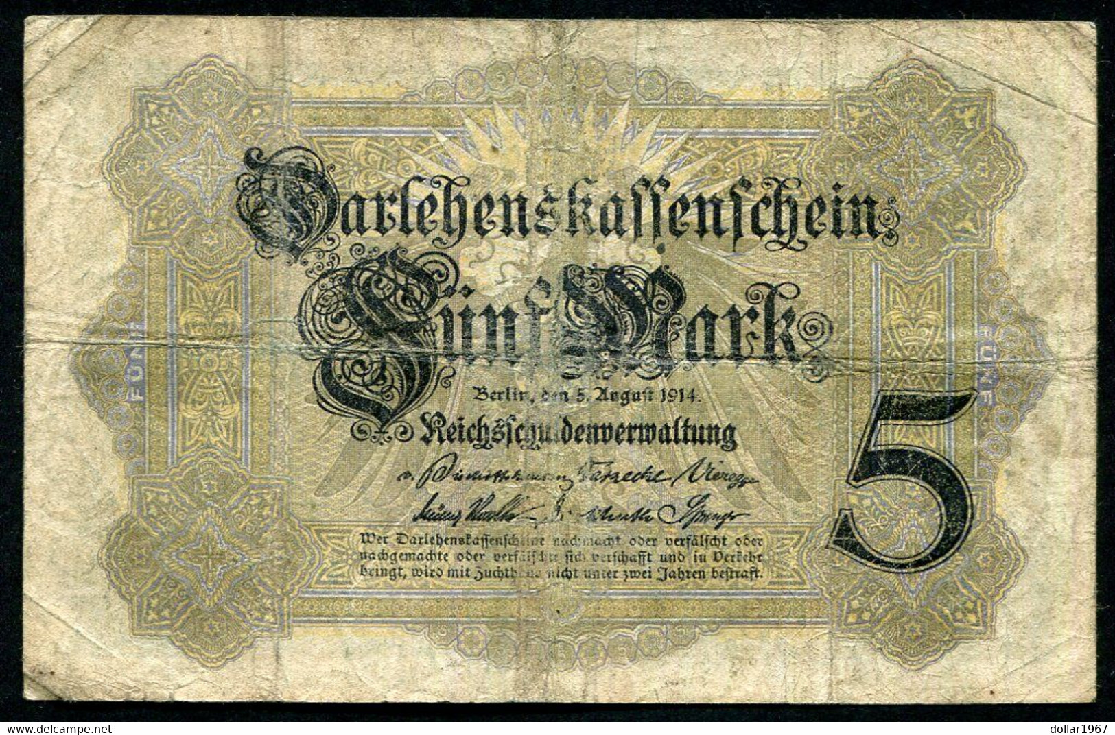 Germany - Duitsland , 6stellig ( A ).   Ersten Weltkriegs, 5 Mark  1914-1918 - NR C 174443 - 5 Mark