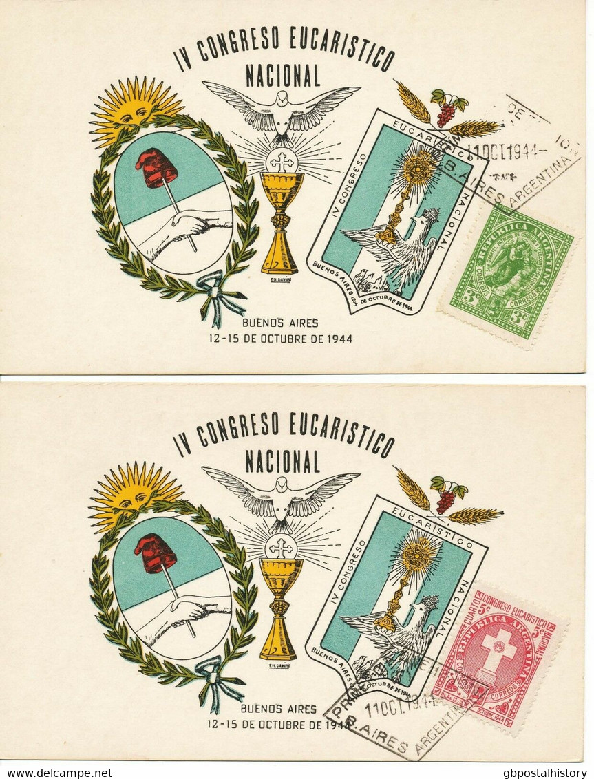 ARGENTINIEN 1944 4.nationaler Eucharistischer Kongreß Auf 2 Maximumkarten ABART - FDC