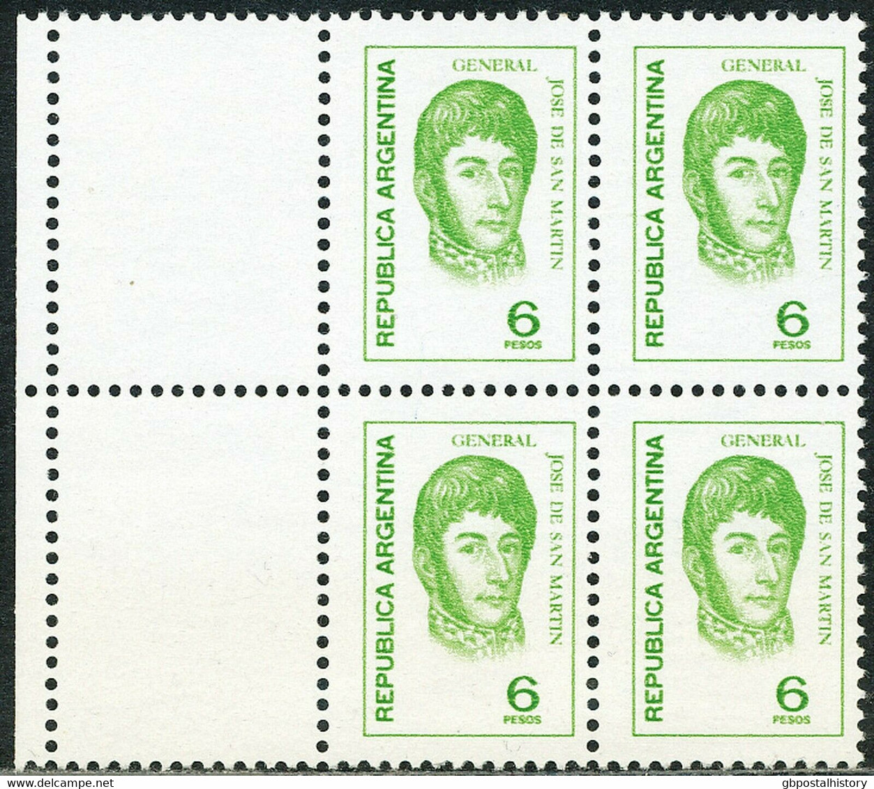 ARGENTINIEN 1975 6P Maigrün General José De San Martín, Postfrisch MISSING GREEN - Ungebraucht