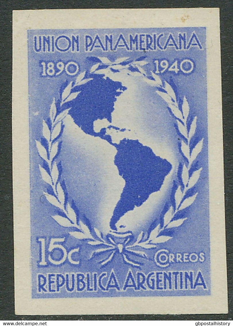 ARGENTINIEN 1940 50 Jahre Panamerika-Union 15 C Ultramarin, Landkarte PROBEDRUCK - Ongebruikt