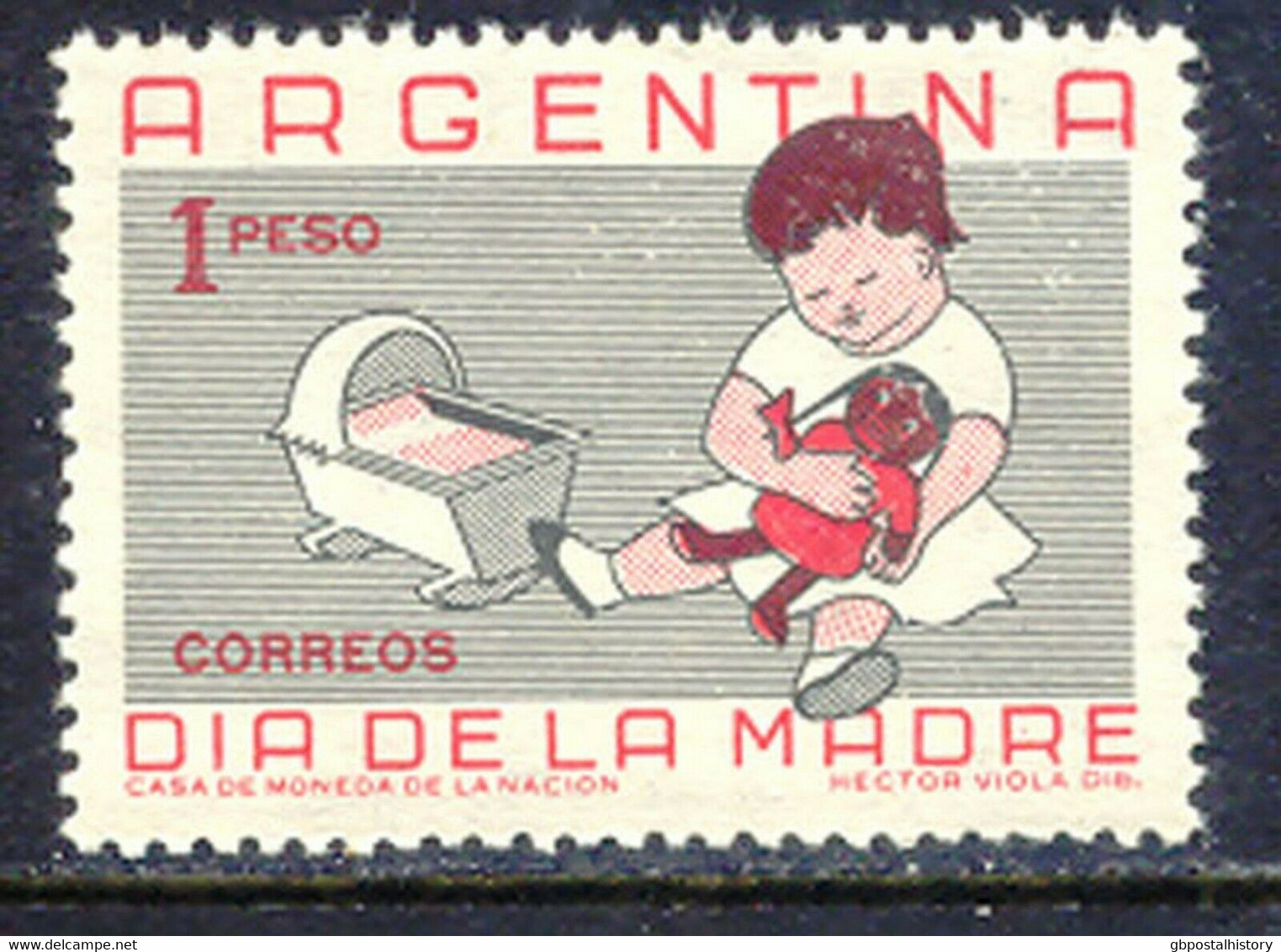 ARGENTINIEN 1959 Muttertag 1P Postfr. Kab.-Stück, ABART: Fehlende Farbe Rotbraun - Neufs