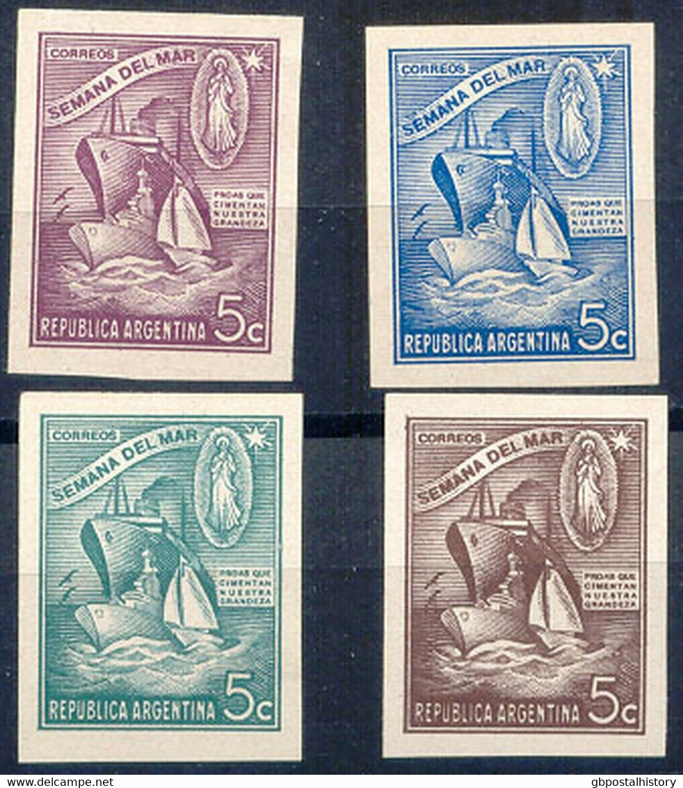 ARGENTINIEN 1944 Marinewoche 5 C. Ungebr. Ungezähnter Essay In 4 Versch. Farben - Unused Stamps