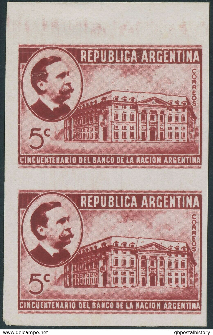 ARGENTINA 1941 5 C Browncarmine 50 Years National Bank VF Pair PROOFS On Smooth Paper Without Watermark, R! - Ongebruikt