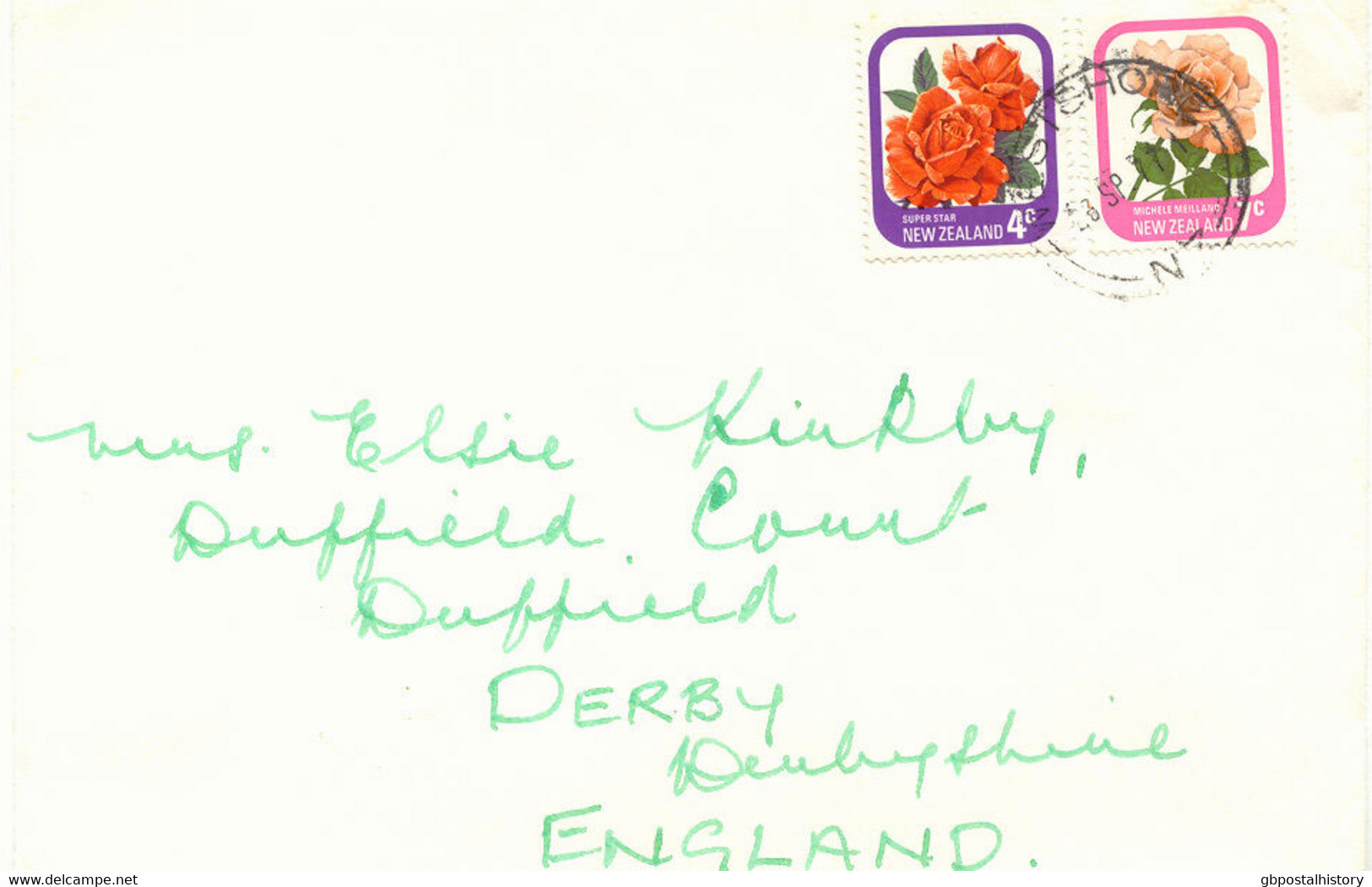 NEW ZEALAND 1977 Roses 4 C. And 7 C. On VF Cover From „NESTSHORE“ To ENGLAND - Cartas & Documentos