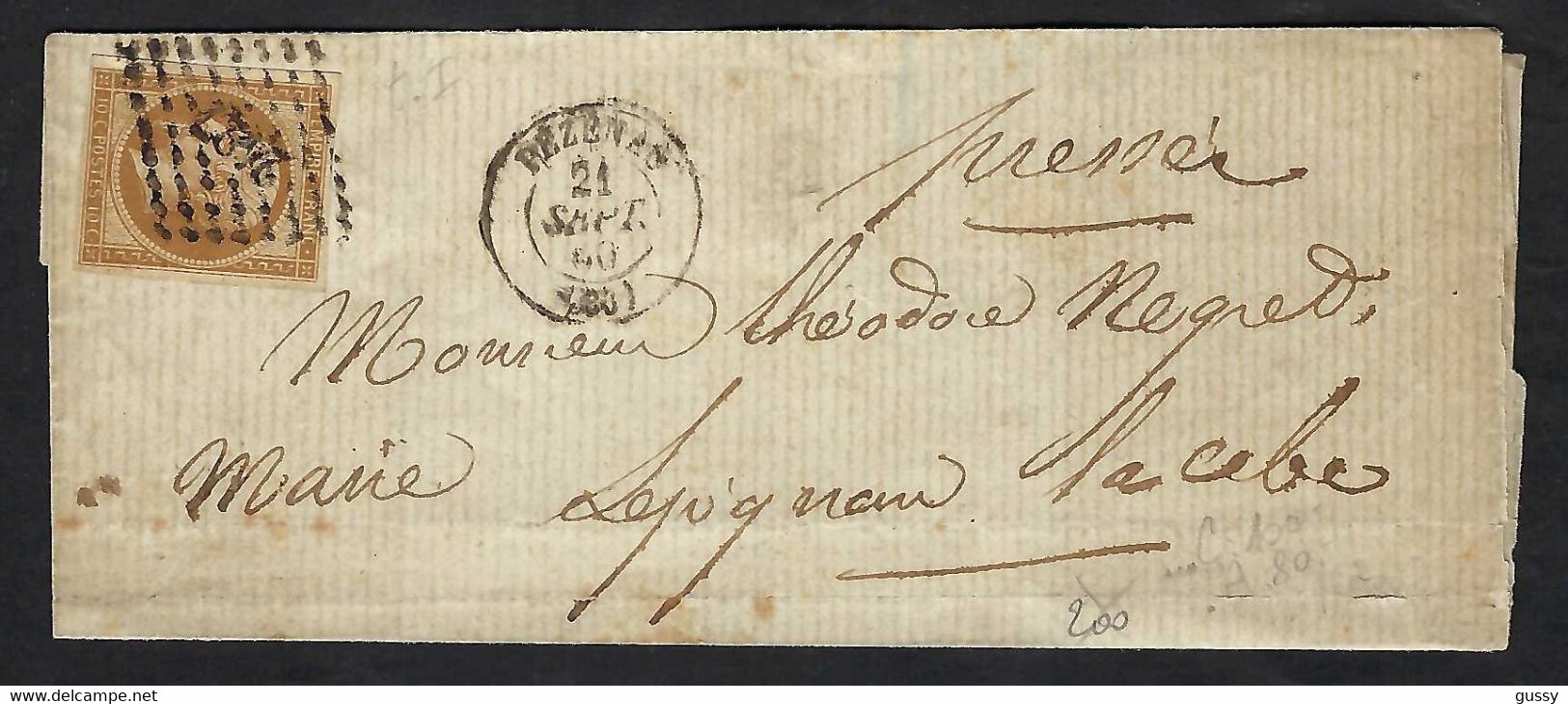 FRANCE 1859: LSC  De Pézenas  Avec Le Y&T 13B, Obl. PC 2427 - 1853-1860 Napoleon III