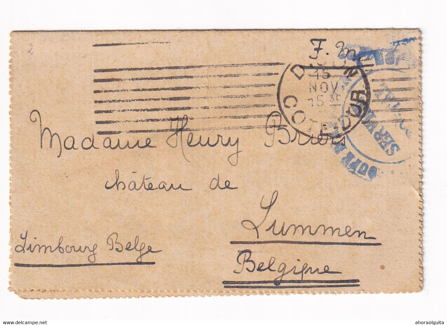 DDY 673 - Carte-Lettre En Franchise DIJON 15 Nov. 1918 Vers Mme Briers , Chateau De LUMMEN (Cachet Allemand 4/12/18) - Fortune (1919)