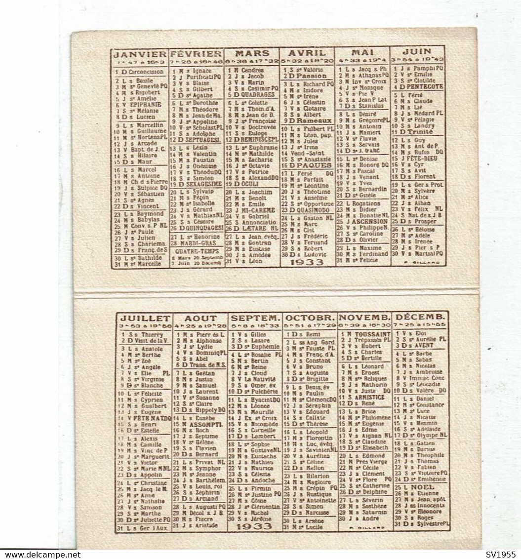 Calendrier 1933  Marque Machine à écrire P.Julienne à Paris Petit Format 10x7.8 - Petit Format : 1921-40