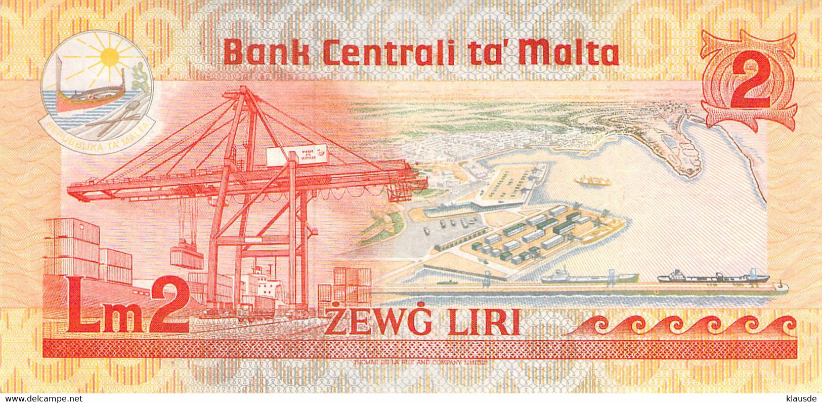 2 Maltese Liri Banknote 1967 (Agatha Barbara) VG/G III - Malta