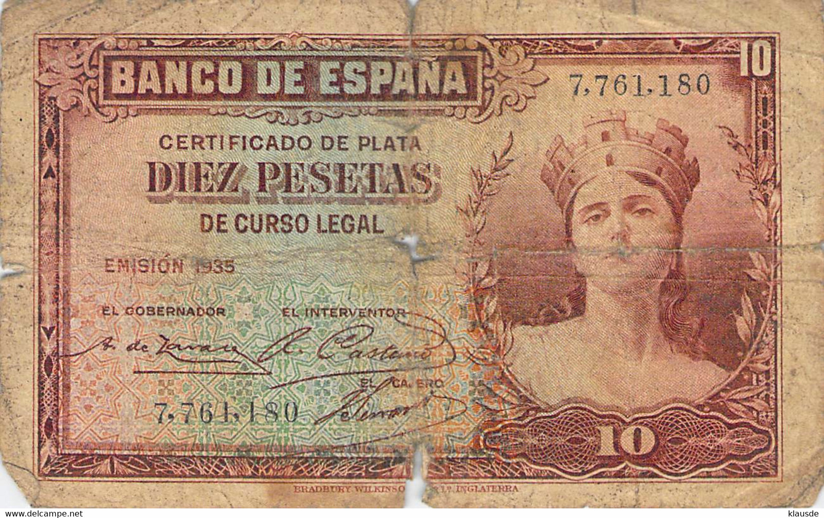 Spanien 10 Pesetas - 1935 VG/G IV - 1-2-5-25 Peseten