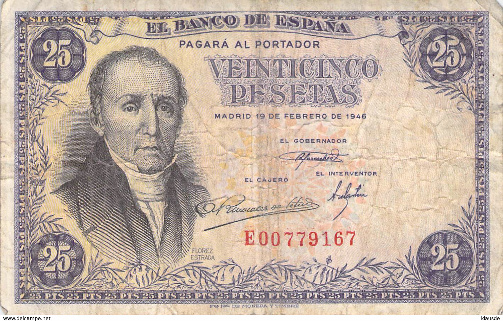 Spanien 25 Pesetas - 1946  VG/G IV - 25 Pesetas