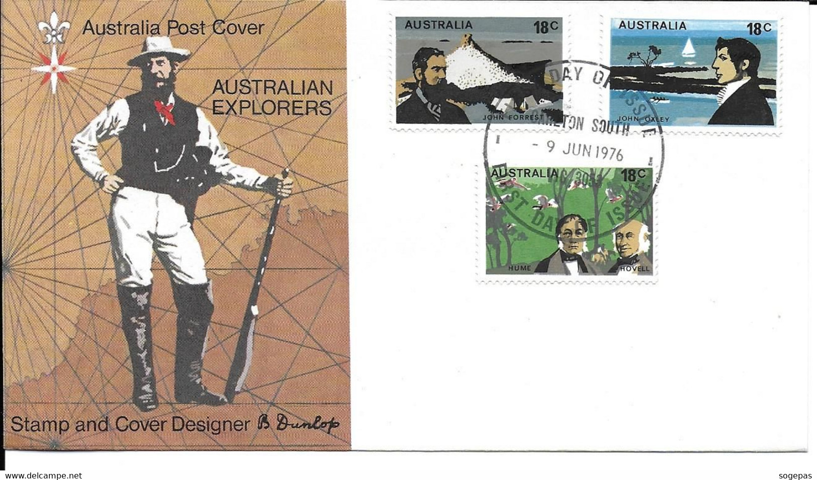 AUSTRALIE PREMIER JOUR FDC 1976 EXPLORATEURS - Premiers Jours (FDC)