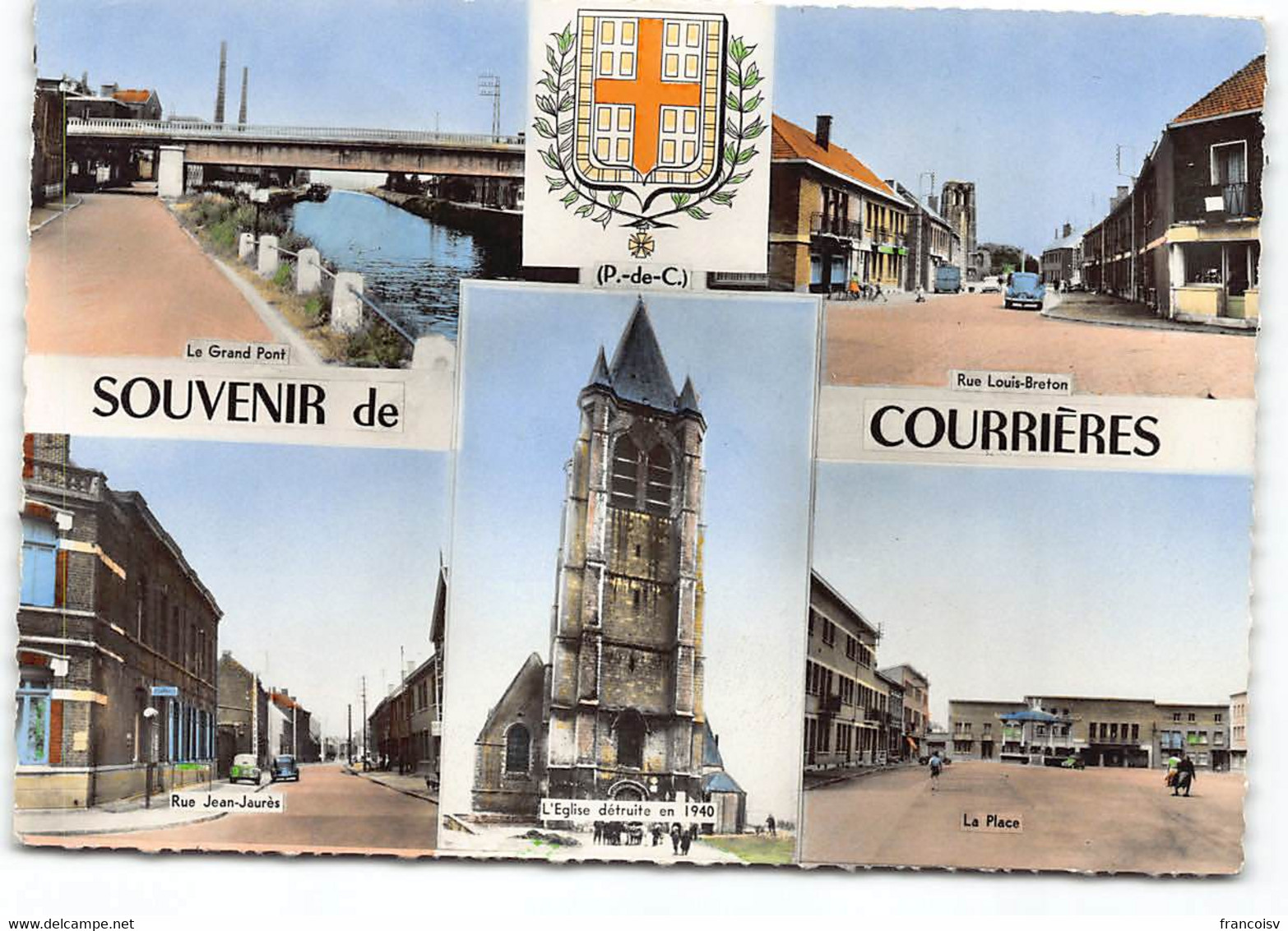 Courrieres Multivues Blason. Edit Cim.  Rue Louis Breton,  La Place, Rue Jean Jaures. - Andere & Zonder Classificatie