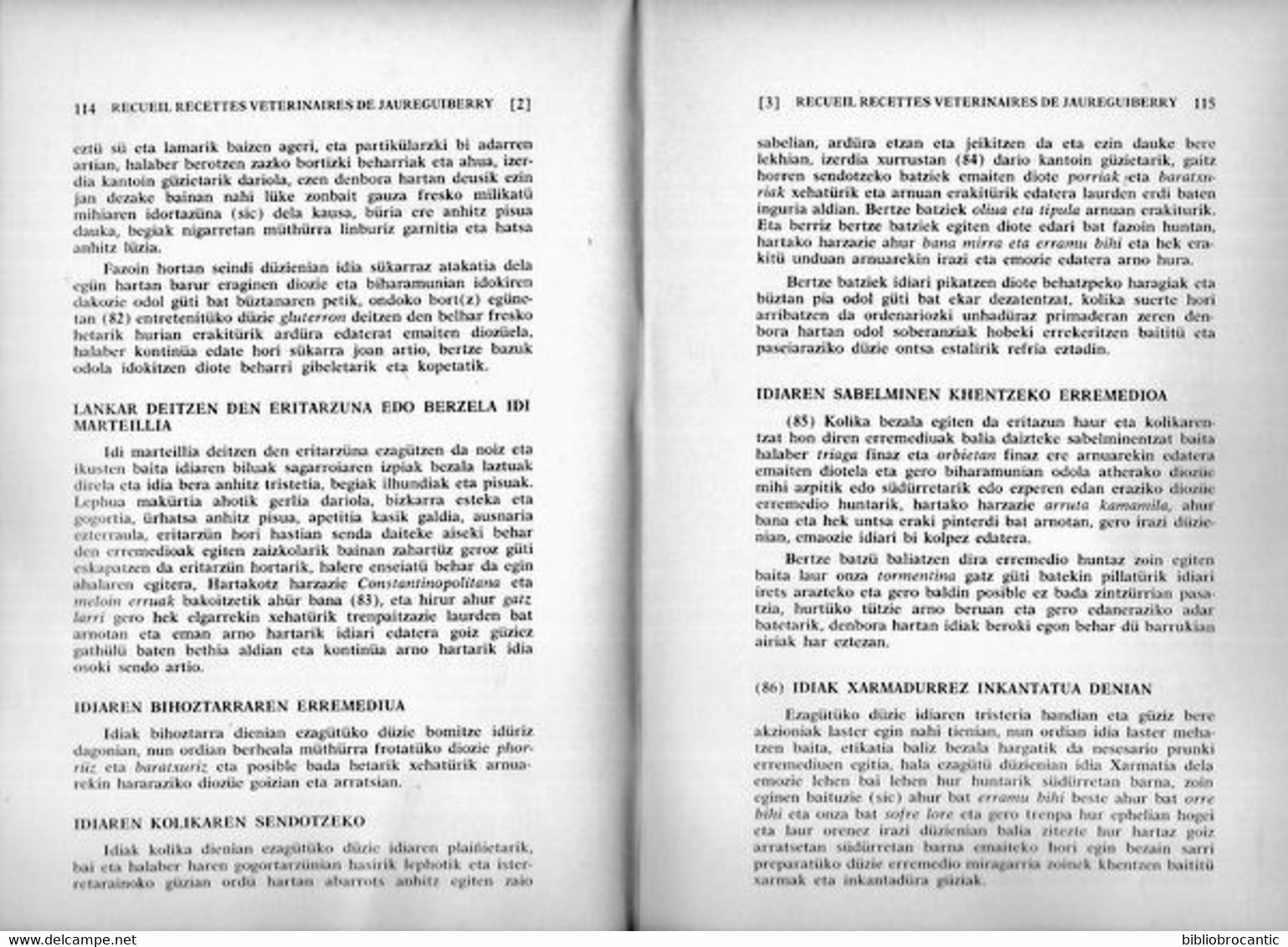 BULLETIN Du MUSEE BASQUE N°57(3°T.1972)RECUEIL Des RECETTES VETERINAIRES De JAUREQUIBERRY/ Sommaire S/scan - Baskenland
