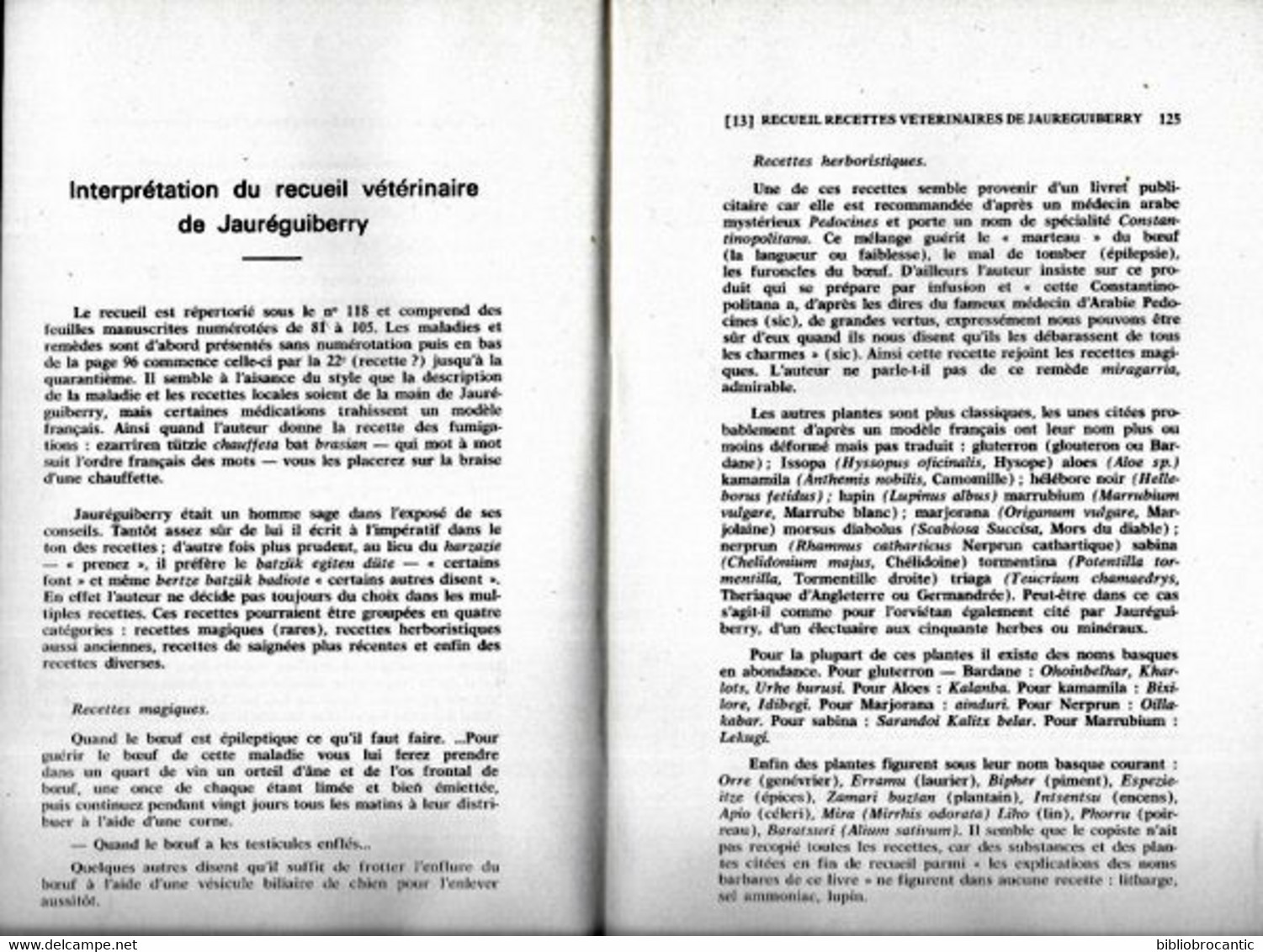 BULLETIN Du MUSEE BASQUE N°57(3°T.1972)RECUEIL Des RECETTES VETERINAIRES De JAUREQUIBERRY/ Sommaire S/scan - Pays Basque