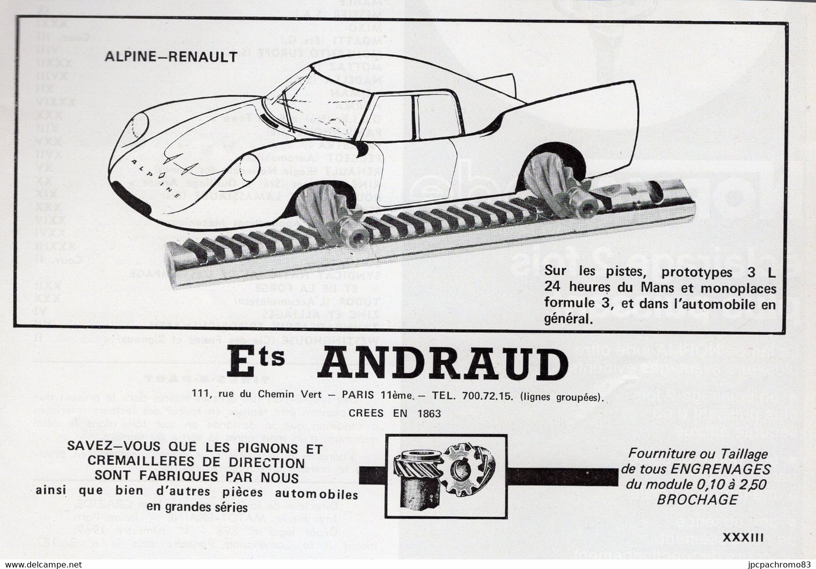 PUBLICITÉ - AUTOMOBILE - ALPINE RENAULT - Ets ANDRAUD - 1969 - Reclame