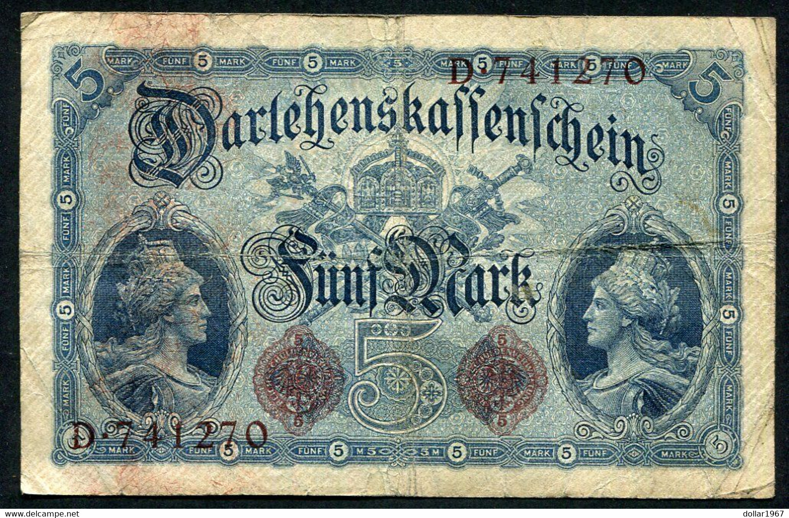 Germany - Duitsland , 6stellig ( A )  Ersten Weltkriegs , 5 Mark  1914-1918 - NR D 741270 . - 5 Mark