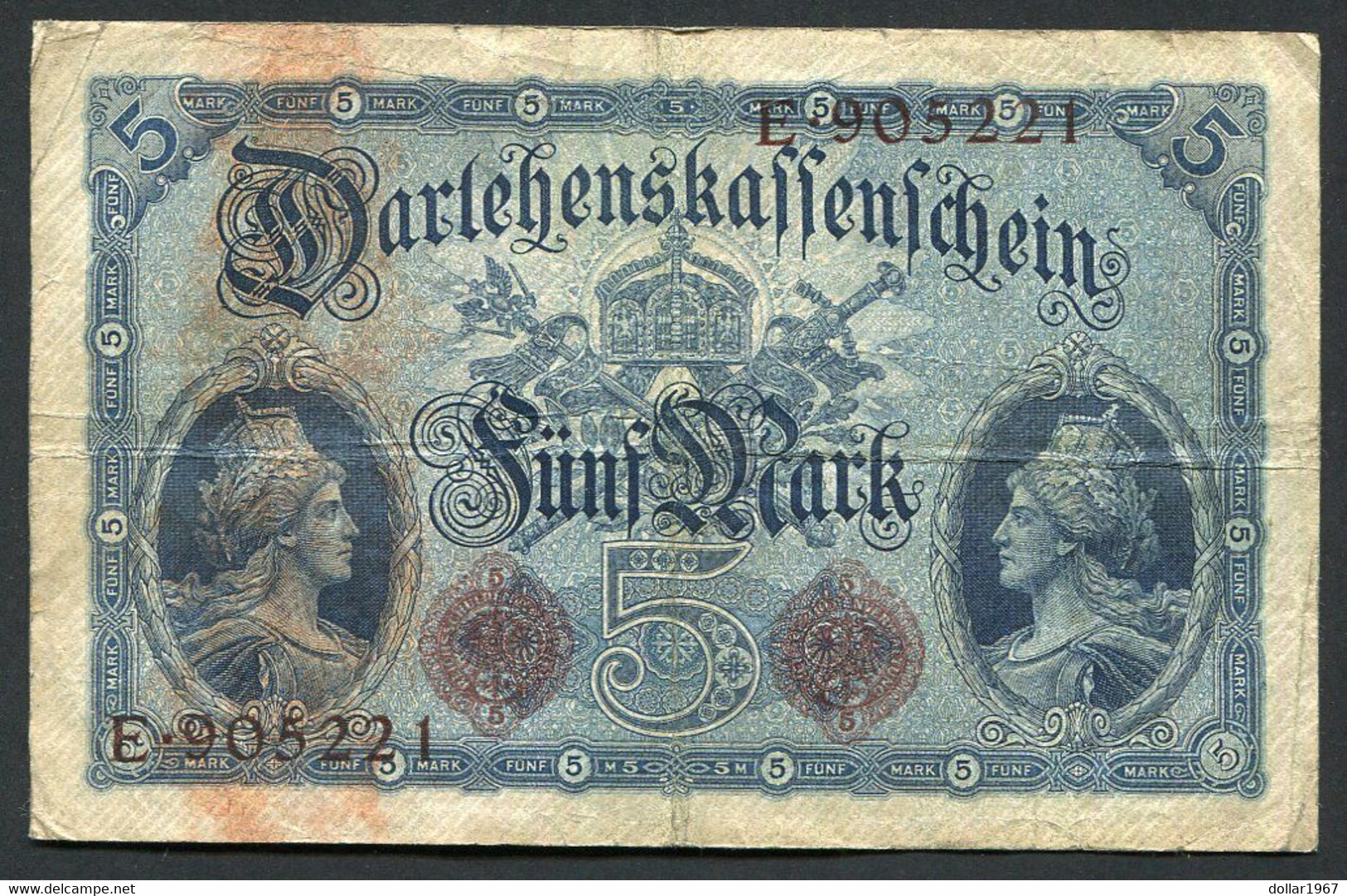 Germany - Duitsland ,6stellig ( A )  Ersten Weltkriegs , 5 Mark  1914-1918 - NR E 905221 . - 5 Mark
