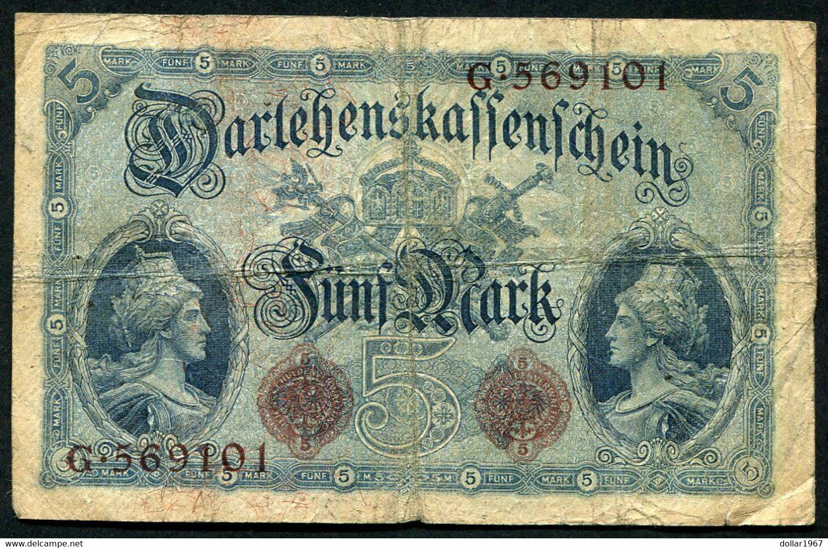 Germany - Duitsland ,6stellig ( A )  Ersten Weltkriegs , 5 Mark  1914-1918 - NR G 569101 . - 5 Mark