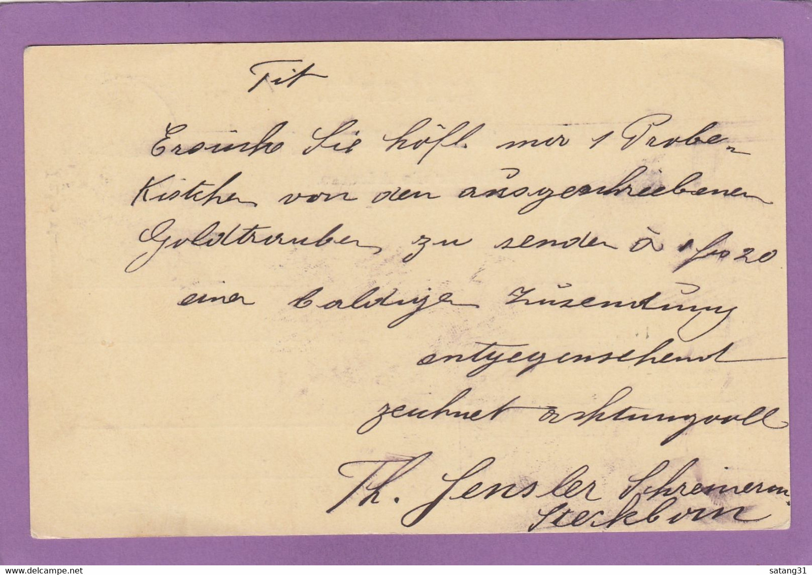 GANZSACHE VON EINEN SCHREINER IN STECKBORN  AN EINEM TRAUBENHANDEL IN ZÜRICH. - Stamped Stationery