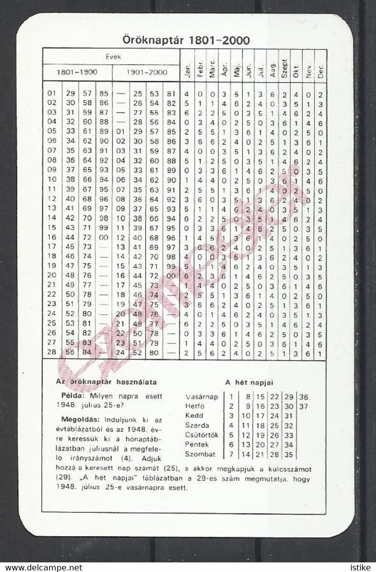 Hungary,  Perpetual Calendar. 1801-2000.(Rare) - Petit Format : ...-1900