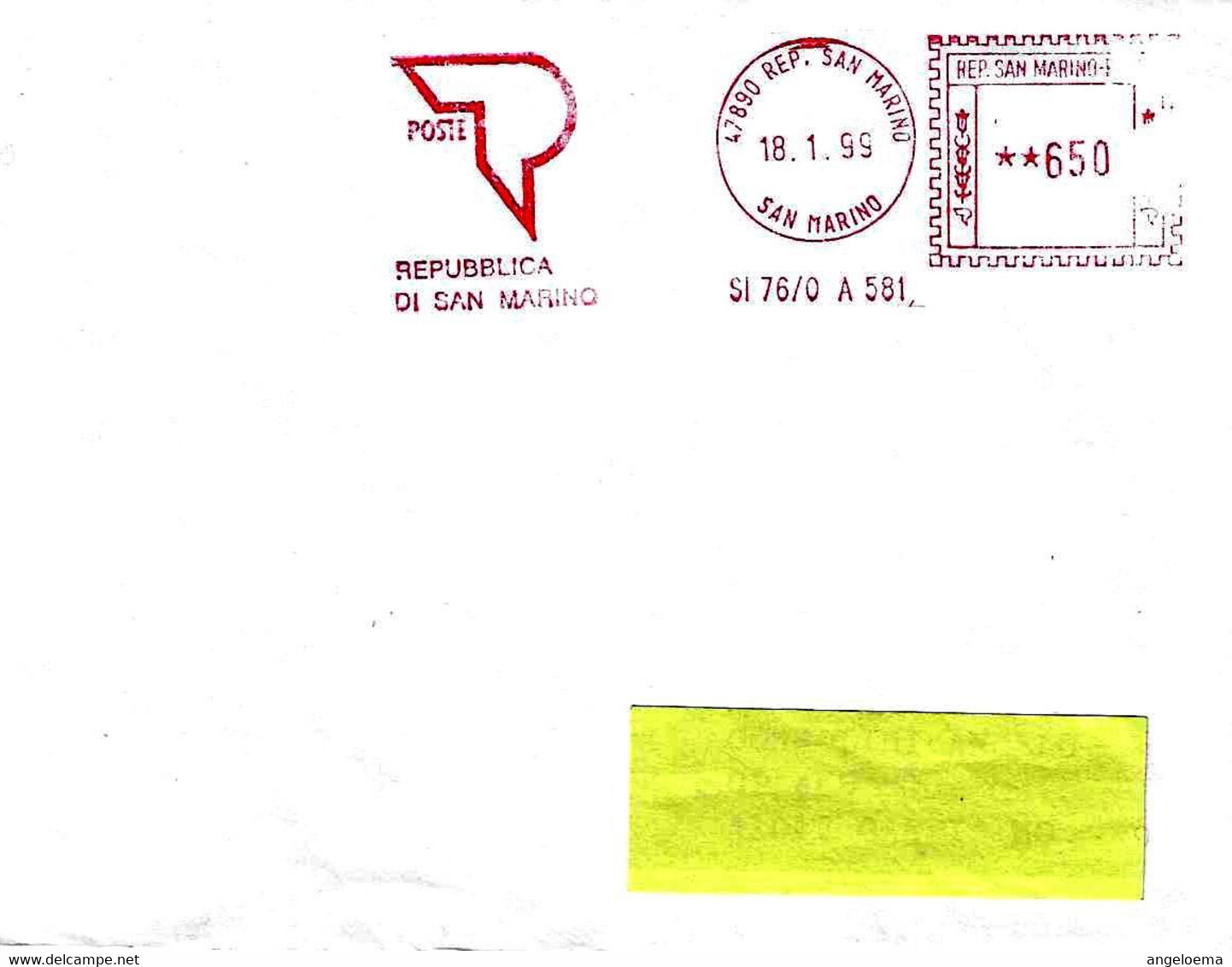 SAN MARINO - 1999 UFFICIO POSTALE SAN MARINO Su Busta Viaggiata - Ema Affrancatura Meccanica Rossa Red Meter - 4067 - Briefe U. Dokumente