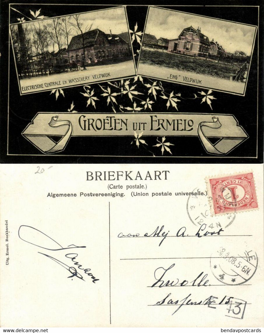 Nederland, ERMELO, Veldwijk, Electr. Centrale, Wasschery, Eng (1908) Ansichtkaart - Ermelo