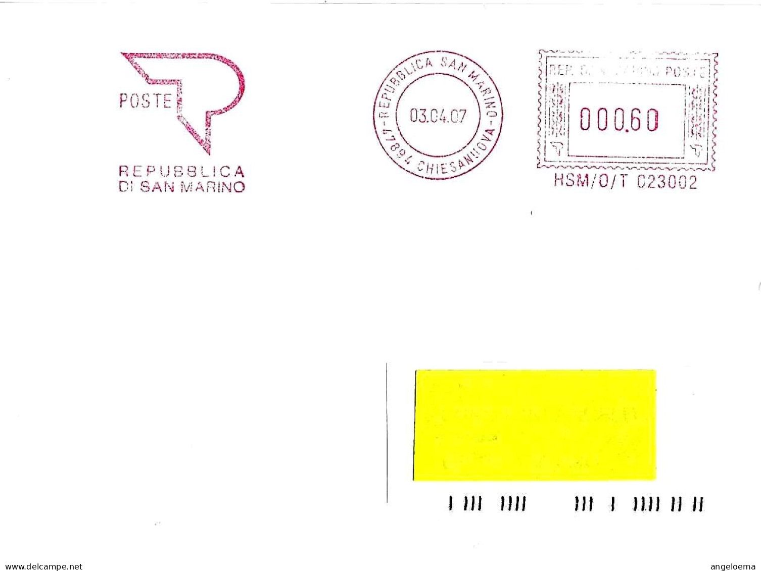SAN MARINO - 2007 Uff. PT CHIESANUOVA - Ema Affrancatura Meccanica Rossa Red Meter Su Busta Viaggiata - 1893 - Lettres & Documents