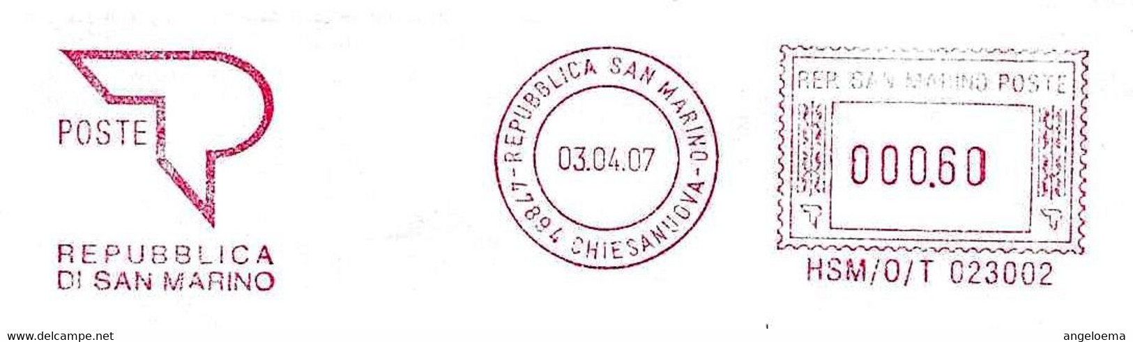 SAN MARINO - 2007 Uff. PT CHIESANUOVA - Ema Affrancatura Meccanica Rossa Red Meter Su Busta Viaggiata - 1893 - Briefe U. Dokumente