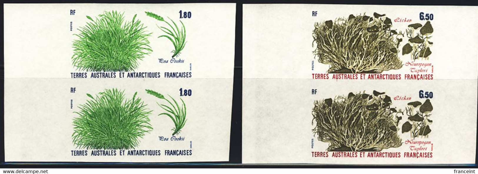 F.S.A.T. (1987) Antarctic Flora. Set Of 2 Margin Imperforate Pairs. Scott Nos 126-7, Yvert Nos 125-6. - Imperforates, Proofs & Errors