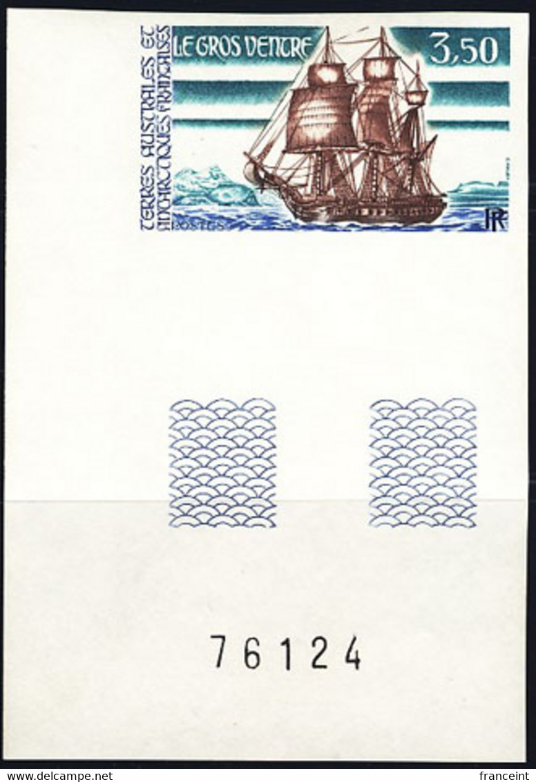 F.S.A.T. (1988) Sailing Ship "Le Gros Ventre". Corner Imperforate. Scott No 136, Yvert No 135. - Ongetande, Proeven & Plaatfouten