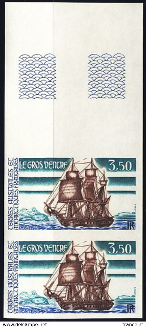 F.S.A.T. (1988) Sailing Ship "Le Gros Ventre". Imperforate Margin Pair. Scott No 136, Yvert No 135. - Imperforates, Proofs & Errors