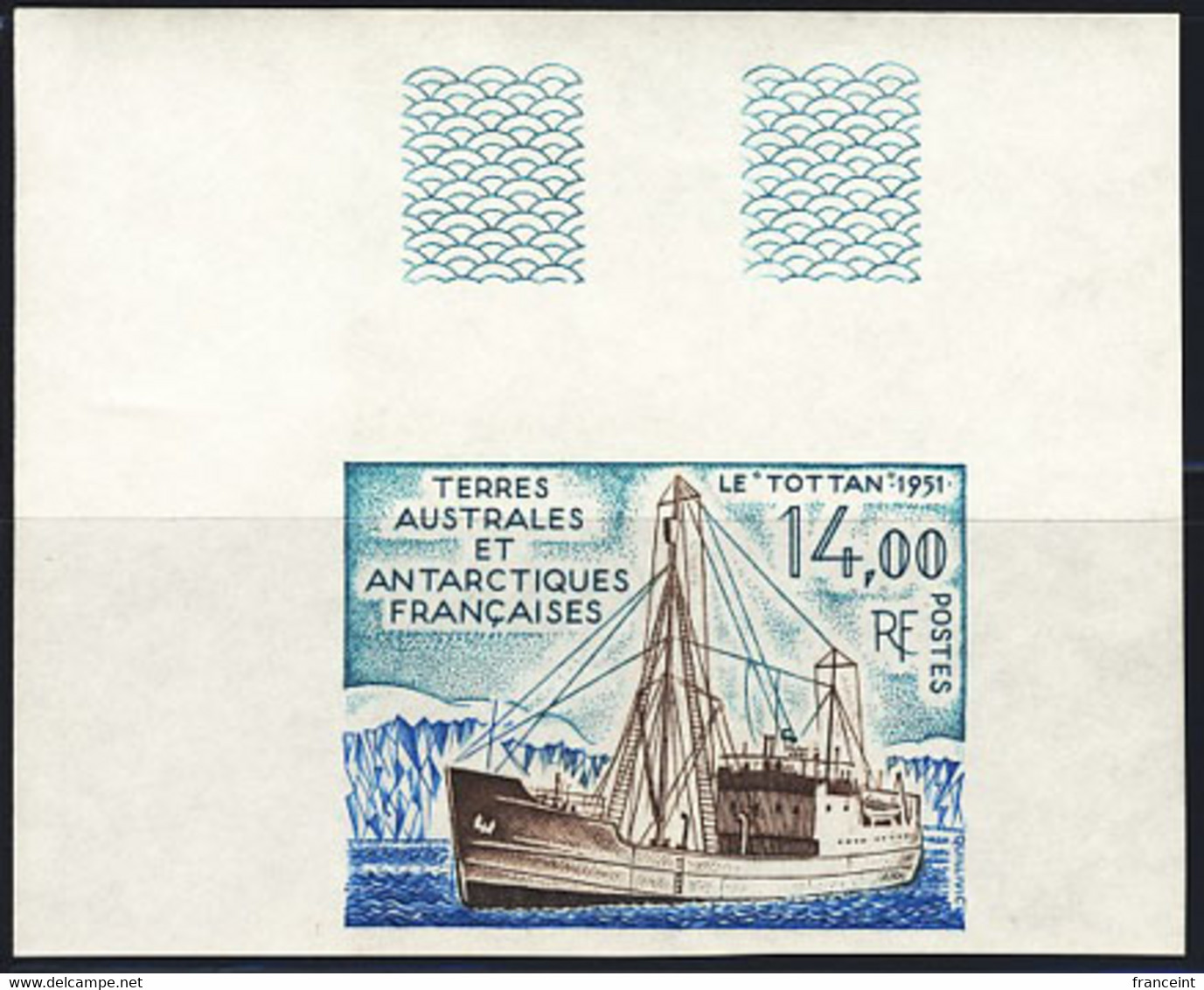 F.S.A.T. (1992) Supply Ship "le Tottan". Corner Imperforate. Scott No 171, Yvert No 169. - Sin Dentar, Pruebas De Impresión Y Variedades