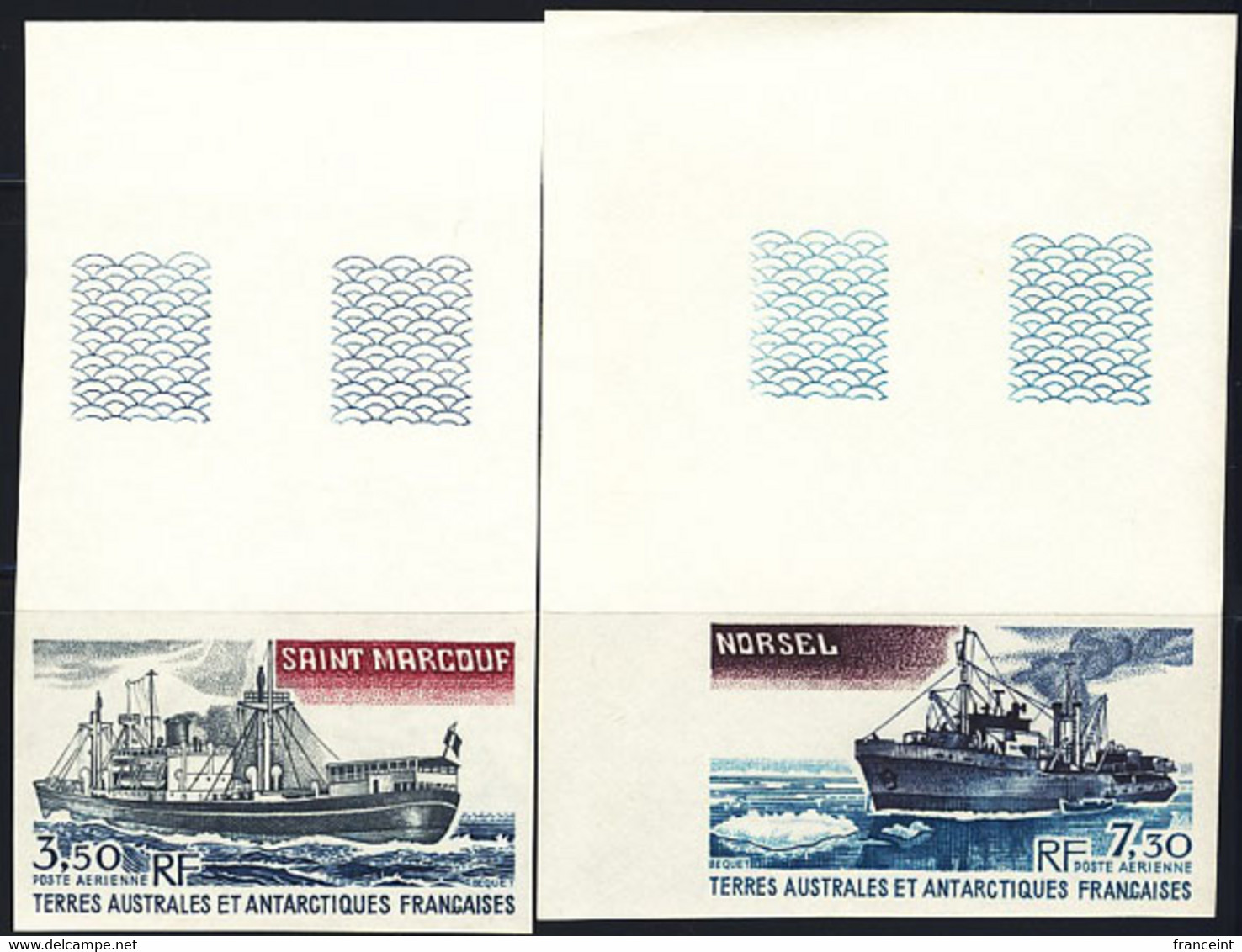 F.S.A.T. (1980) Modern Supply Ships. Set Of 2 Margin Imperforates. Scott Nos C62-3, Yvert Nos PA63-4. - Ongetande, Proeven & Plaatfouten