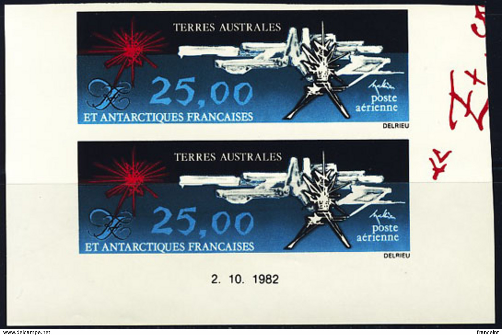 F.S.A.T. (1983) Abstract By Matthieu. Imperforate Corner Pair. Scott No C77, Yvert No PA78. - Sin Dentar, Pruebas De Impresión Y Variedades