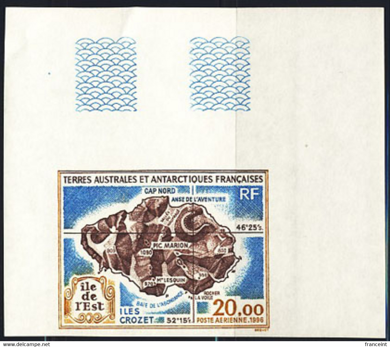 F.S.A.T. (1996) Map Of East Island. Corner Imperforate. Scott No C136, Yvert No PA137. - Imperforates, Proofs & Errors