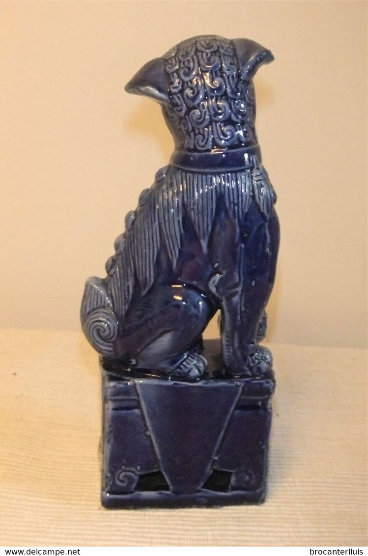 PERRO FOO DE PORCELANA AZUL AÑIL 16,5 Cms - Art Oriental