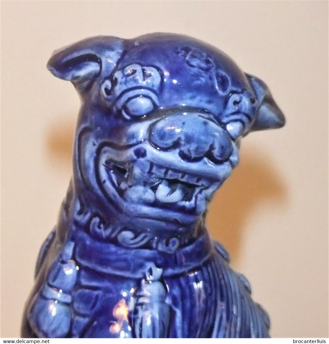 PERRO FOO DE PORCELANA AZUL AÑIL 16,5 cms