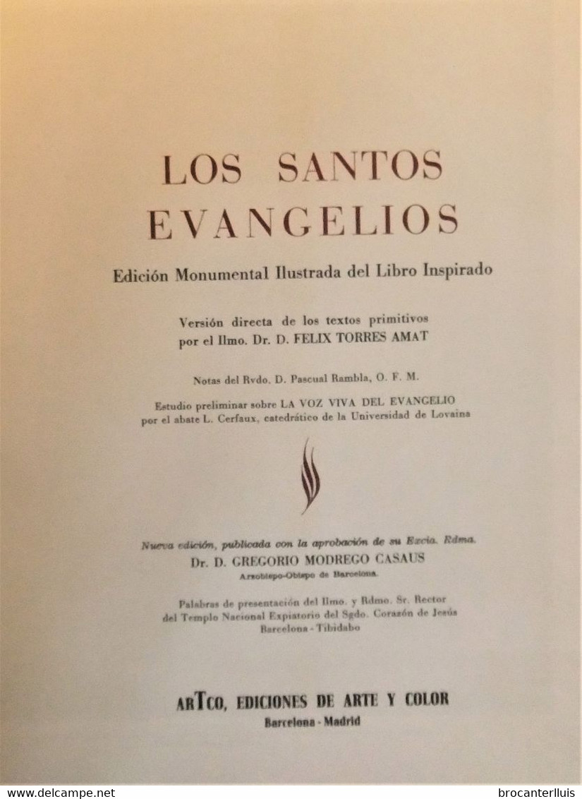 LOS SANTOS EVANGELIOS, EDICIONES ARTCO 1962 VERSIÓN FELIX TORRES AMAT - Religion & Sciences Occultes