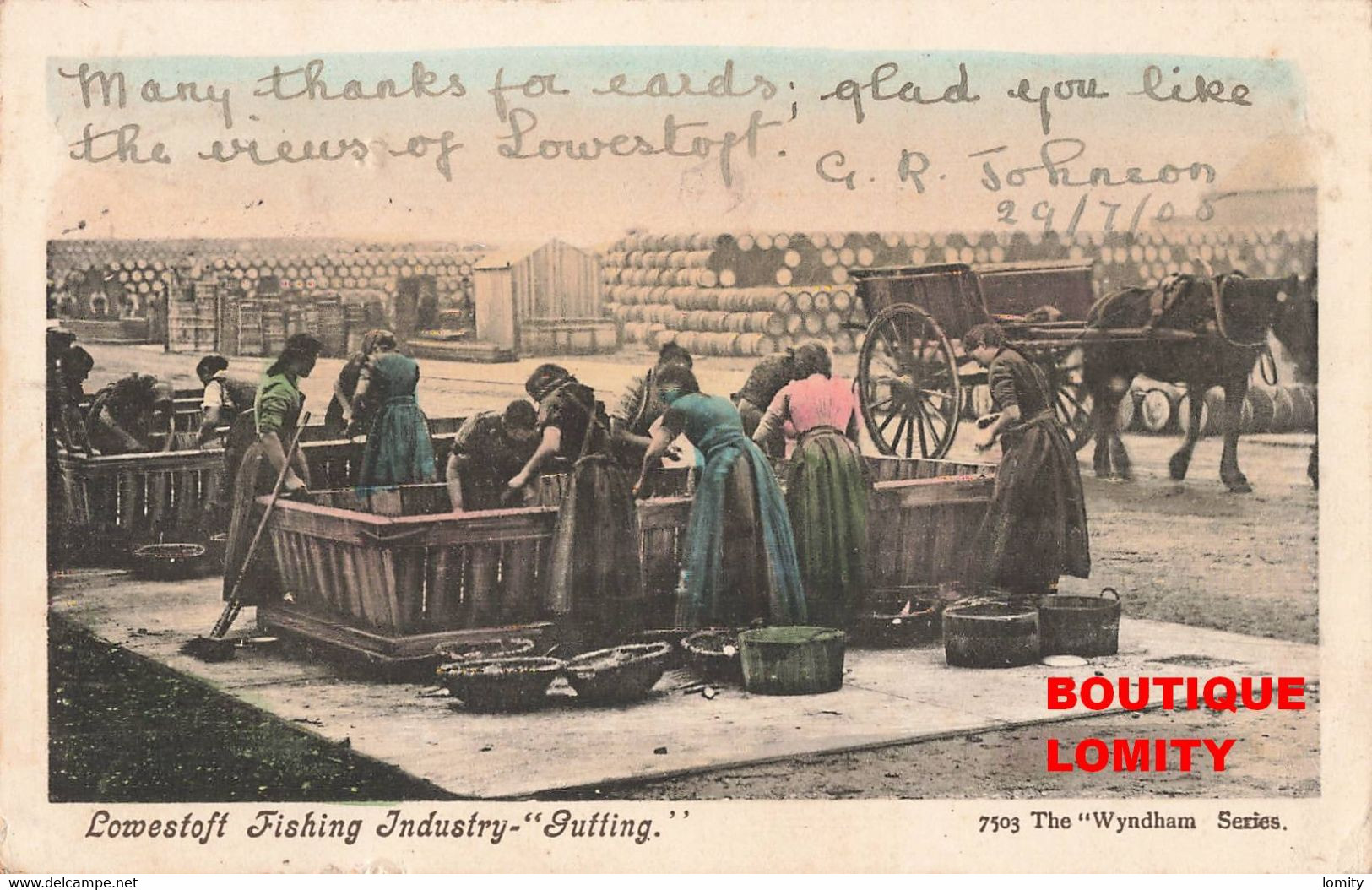 Angleterre Lowestoft Fishing Industry Gutting Industrie Poisson Evisceration Cpa Carte Colorisée Cachet 1905 - Lowestoft