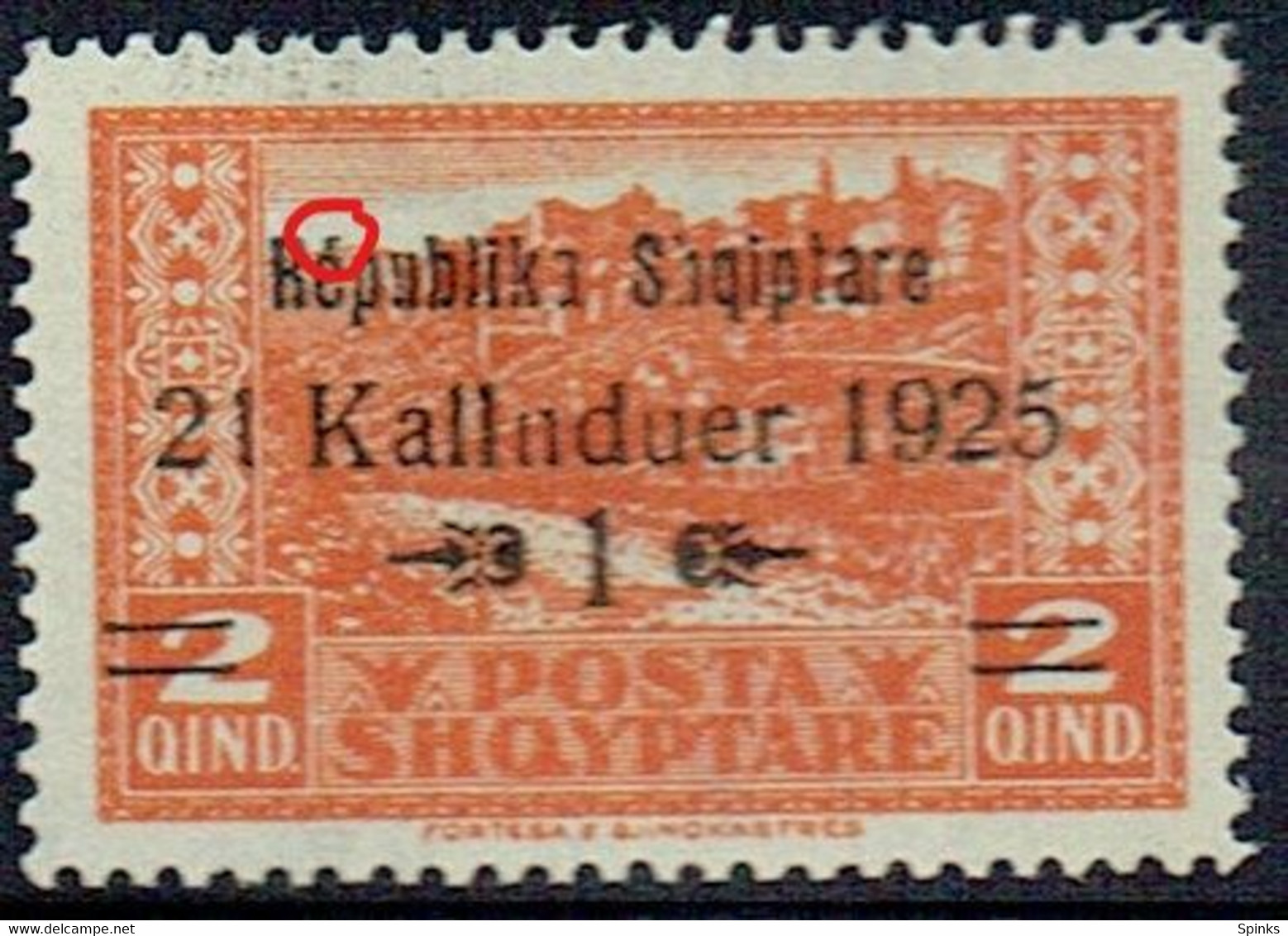 ALBANIA 1925 1 On 2q Overprint Variety In "Republika" SG 171c MH - Albania