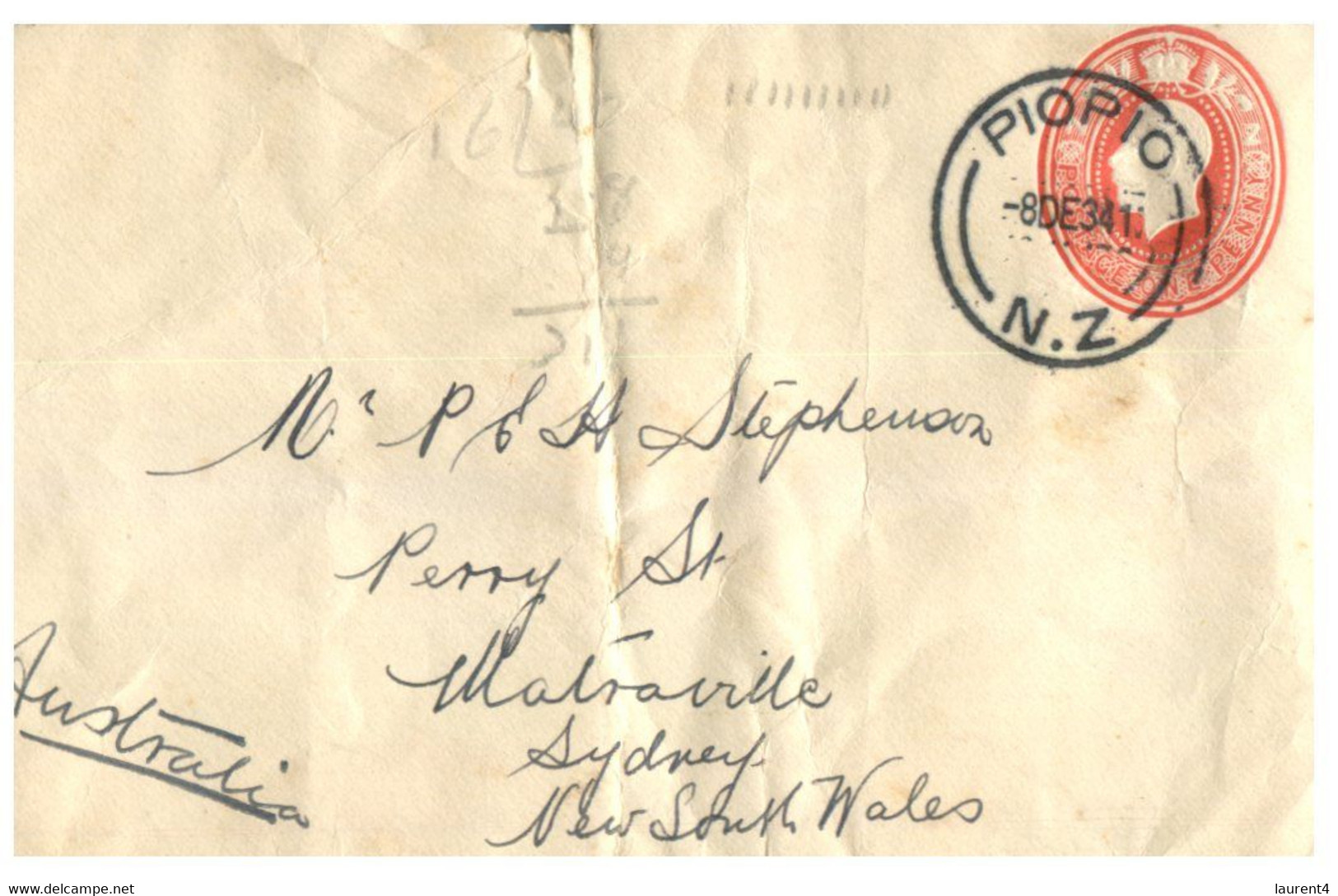 (JJ 4) New Zealand Letter Posted To Australia - 1934 (postmarked Piopio) - Lettres & Documents