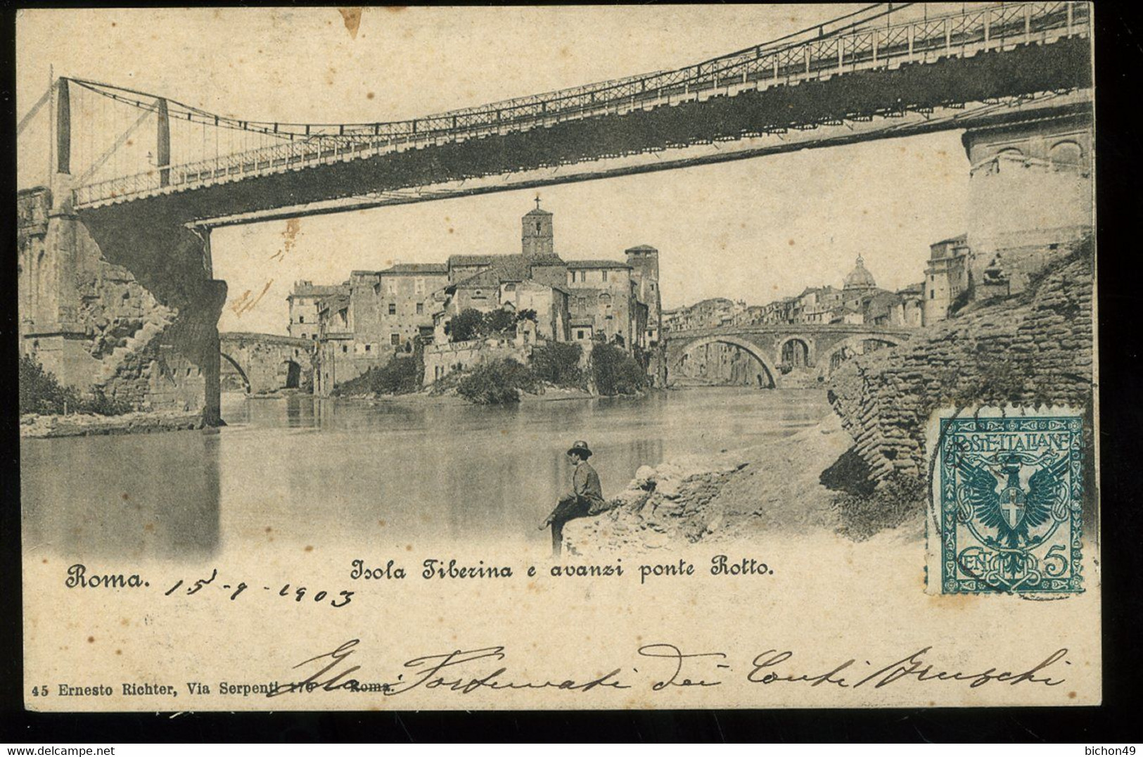 Roma Isola Tiberina E Avansi Ponte Rotto Richter Pionere 1905 - Fiume Tevere