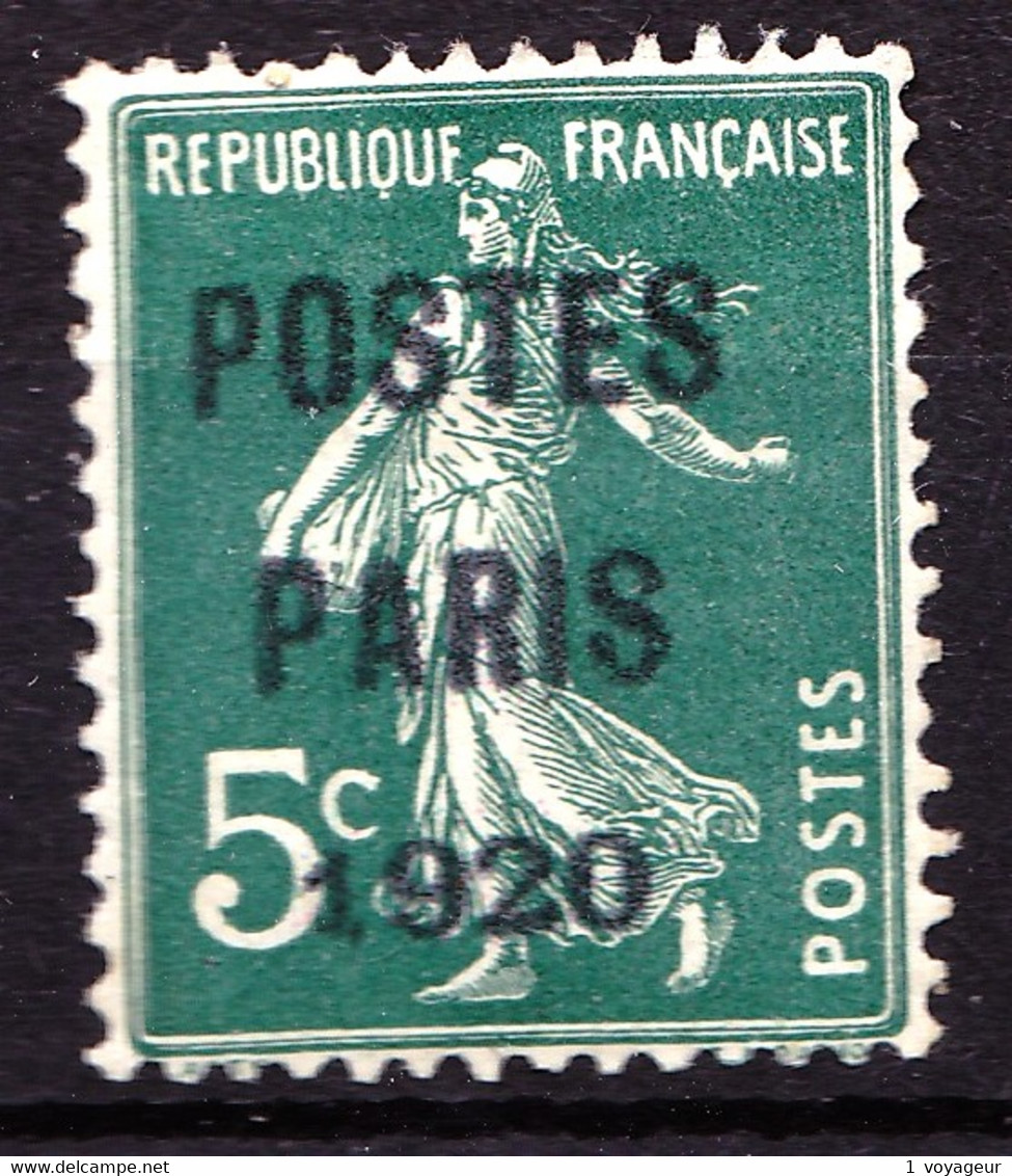 Préo 24 - 5c Vert Semeuse "POSTES PARIS 1920"  - FAUX - Neuf N* - Très Beau - 1893-1947