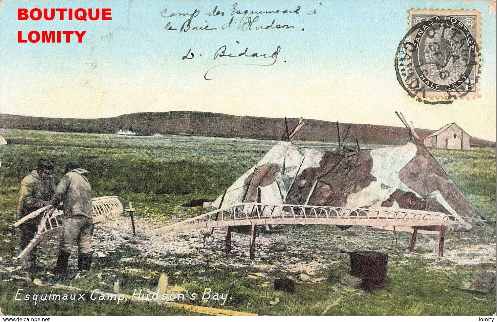 Canada Esquimaux Eskimos Camp Hudson's Bay Baie + Timbre Cachet 1906  Cpa Carte Colorisée Inuit Inuits - Nunavut