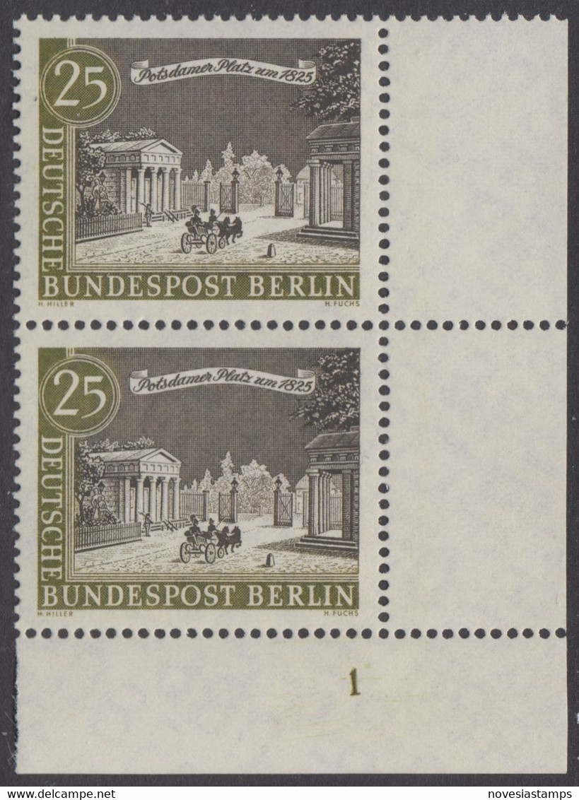 !a! BERLIN 1962 Mi. 222 MNH Vert.PAIR From Lower Right Corner W/ Formnumber -Old Berlin Town-views: Potsdamer Platz - Ongebruikt