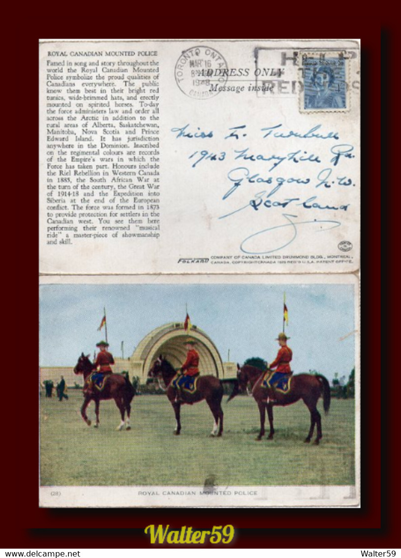 1948 Canada Letter Card Royal Canadian Mounted Police Posted Toronto To Scotland Slogan - Histoire Postale