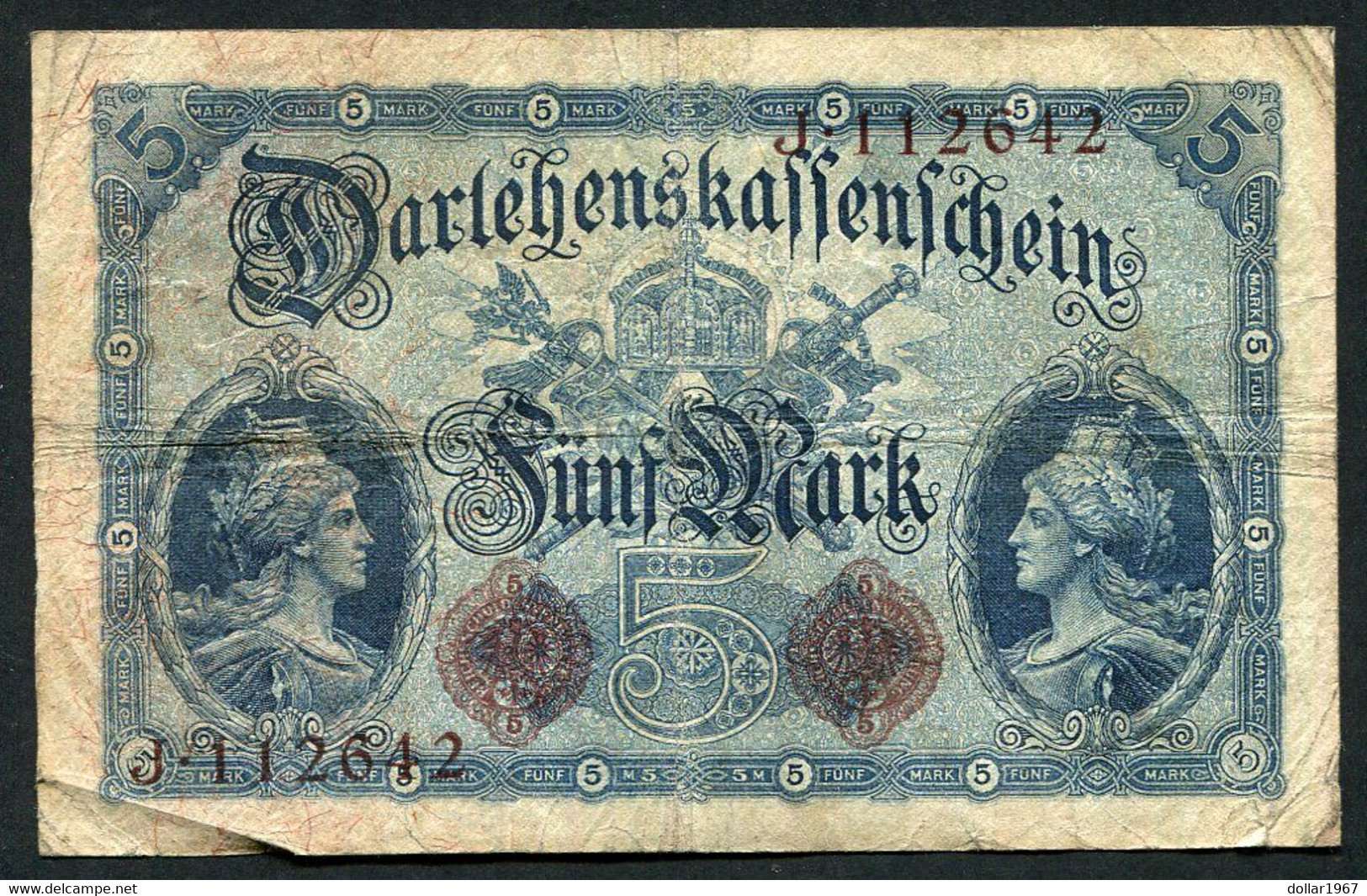 Germany - Duitsland ,6stellig ( A )  Ersten Weltkriegs , 5 Mark  1914-1918 - NR J 112642 . - 5 Mark