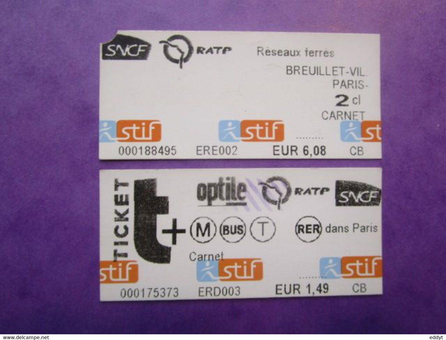 2 TICKETS  Métro Autobus Rer -  RATP/RATP - Réseau Urbain - PARIS - 2° Classe  - TBE - Welt