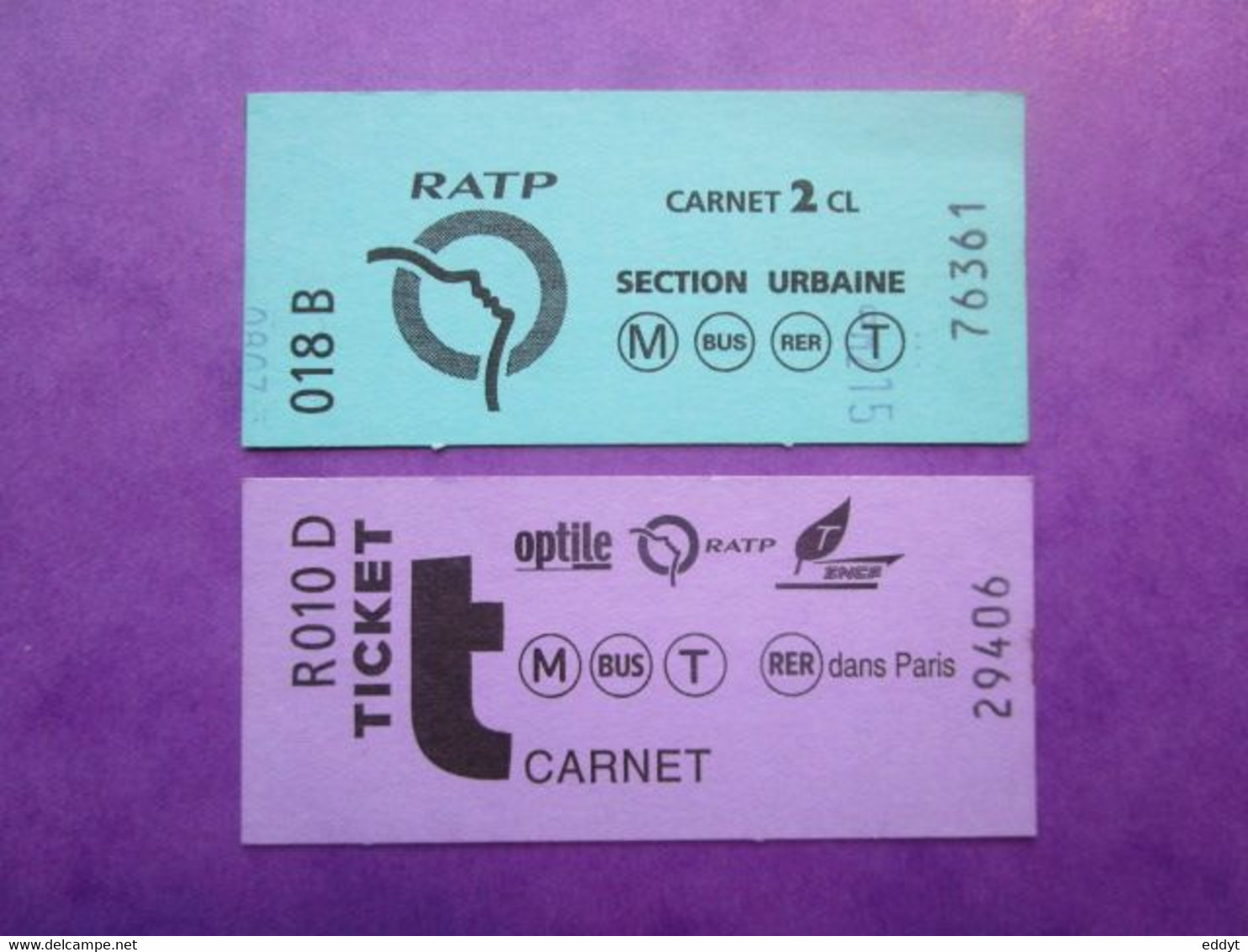 2 TICKETS  Métro Autobus Rer -  RATP- Réseau Urbain - PARIS - 2° Classe  - TBE - Mundo