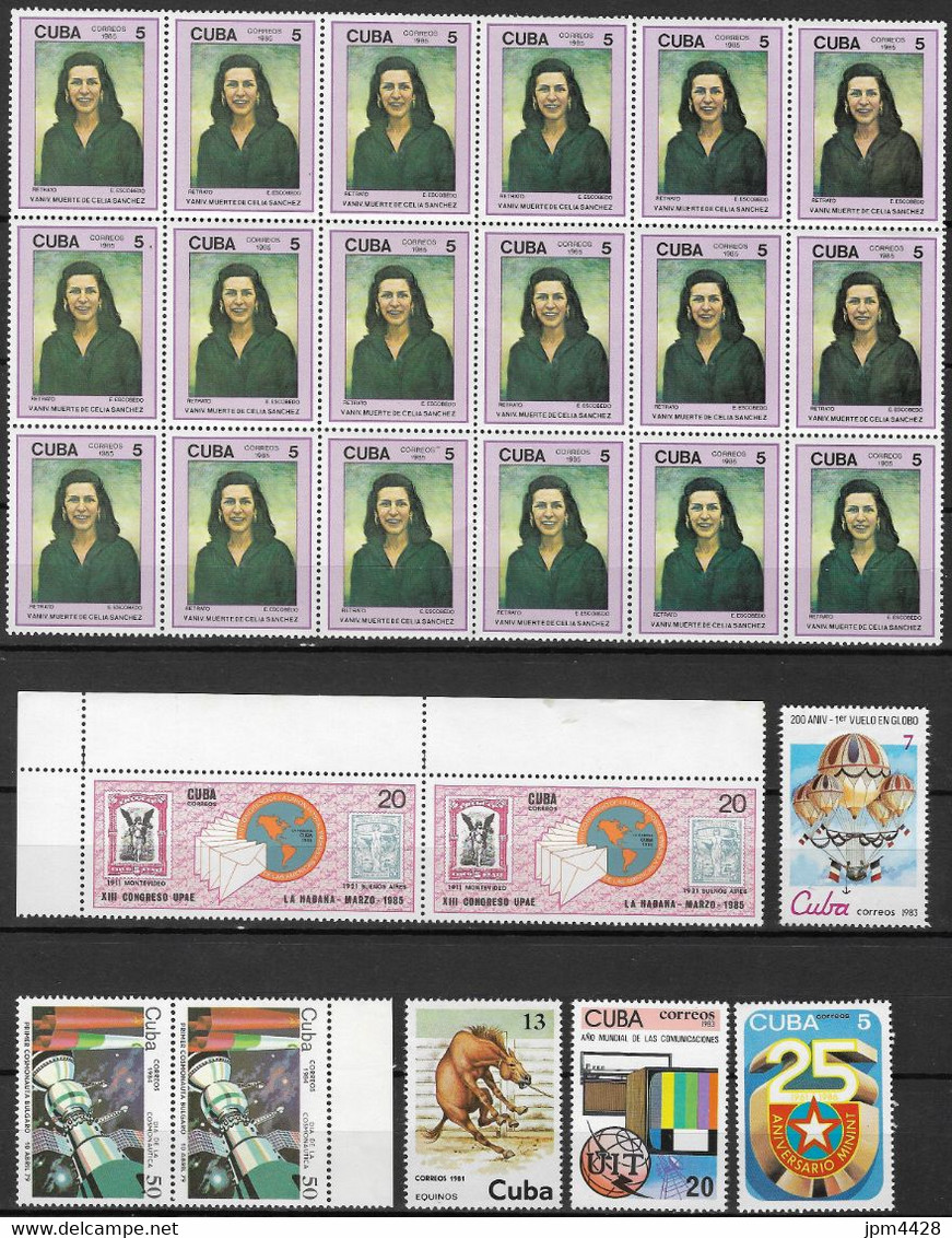 CUBA,  Lot De 80  Timbres Neufs ** Parties De Feuilles, Bandes, Paires, Etc - Colecciones & Series